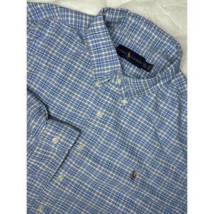 Ralph Lauren Plaid Button Down Shirt Men's XXL‎ Blue Long Sleeve Flesh Pony